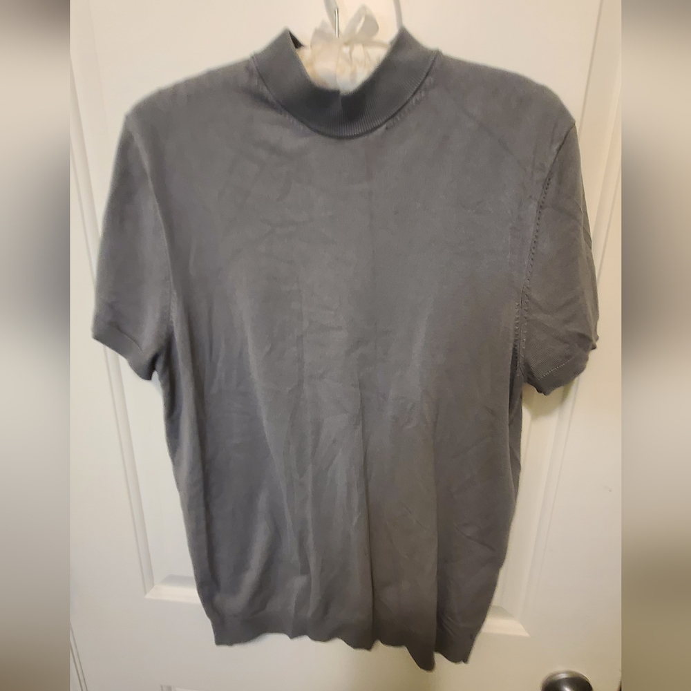 ZARA arrival Grey Short Sleeve Mock Neck Knit Top Size L - Picture 4 of 12